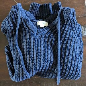 Navy chenille hoodie sweater